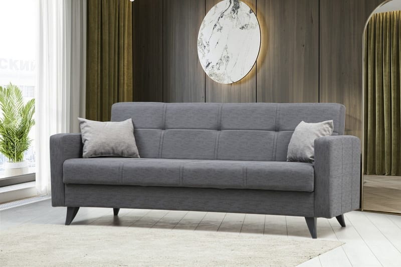 Darcia 3-sits Längsbäddad Bäddsoffa 55x183 cm med Förvaring i Tyg - Grå - Möbler - Soffa - Bäddsoffa
