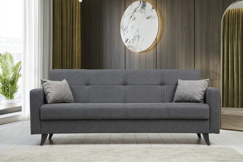 Darcia 3-sits Längsbäddad Bäddsoffa 55x183 cm med Förvaring i Tyg - Grå - Möbler - Soffa - Bäddsoffa