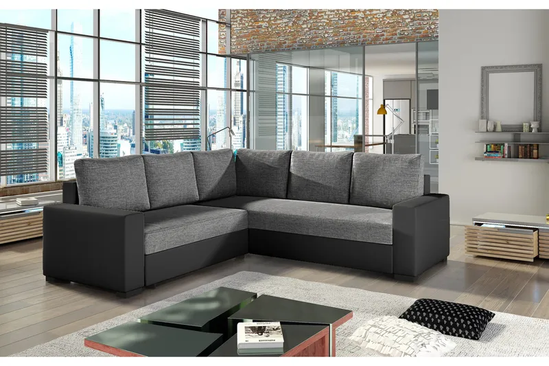 Deltan Hörnbäddsoffa, Grå/Svart