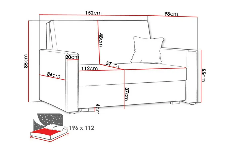 Denegal 2-sits Bäddsoffa NO_BRAND Dark grey - Möbler - Soffa - Bäddsoffa