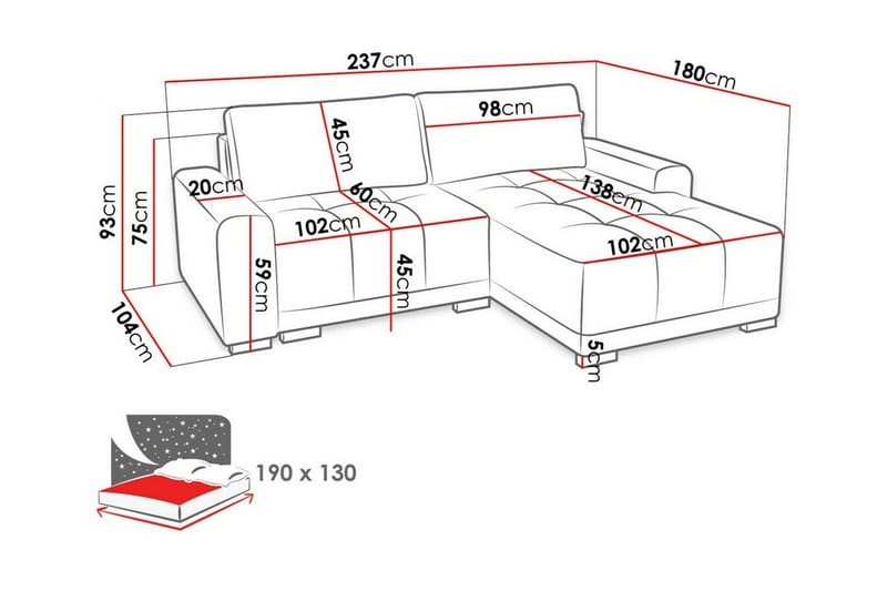 Denegal 2-sits Hörnbäddsoffa - Bäddsoffa - Hörnbäddsoffa