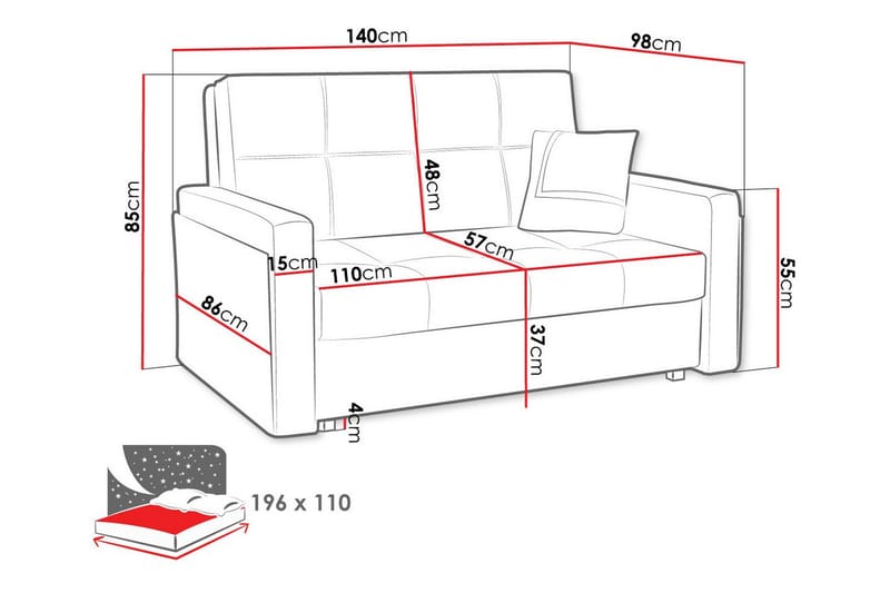 Denegal 2-sits liten bäddsoffa i Tyg - Grå - Möbler - Soffa - Bäddsoffa