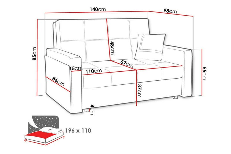Denegal 2-sits liten bäddsoffa i Tyg - Grå - Möbler - Soffa - Bäddsoffa