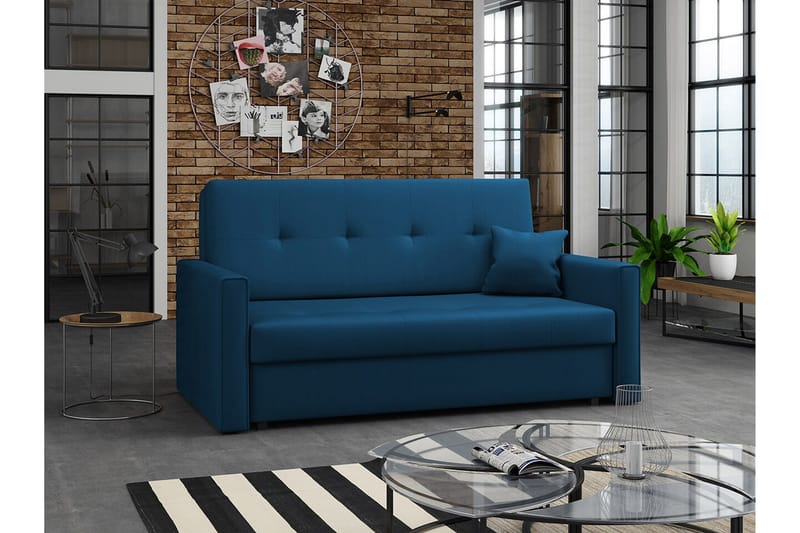 Denegal 2-sits liten bäddsoffa i Plysch - Blå - Möbler - Soffa - Bäddsoffa