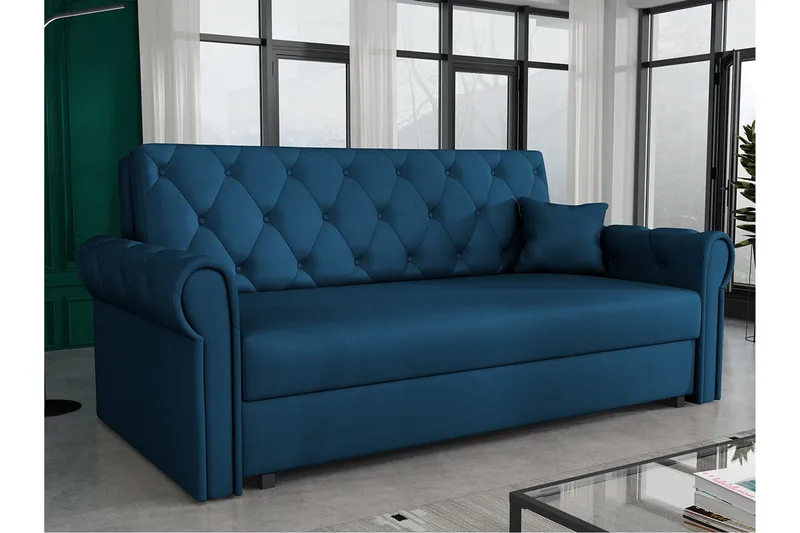 Denegal 2-sits liten bäddsoffa i Plysch - Blå - Möbler - Soffa - Bäddsoffa