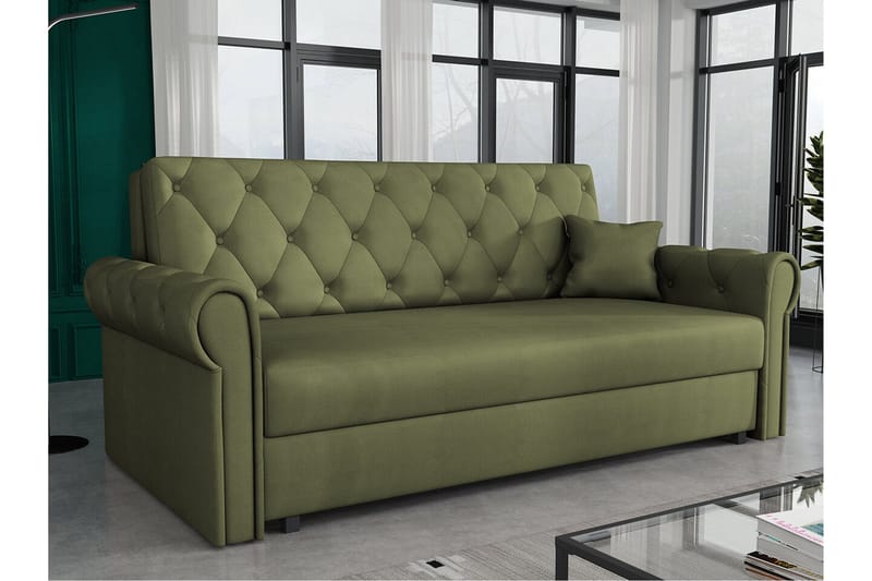 Denegal 2-sits liten bäddsoffa i Plysch - Grön - Möbler - Soffa - Bäddsoffa