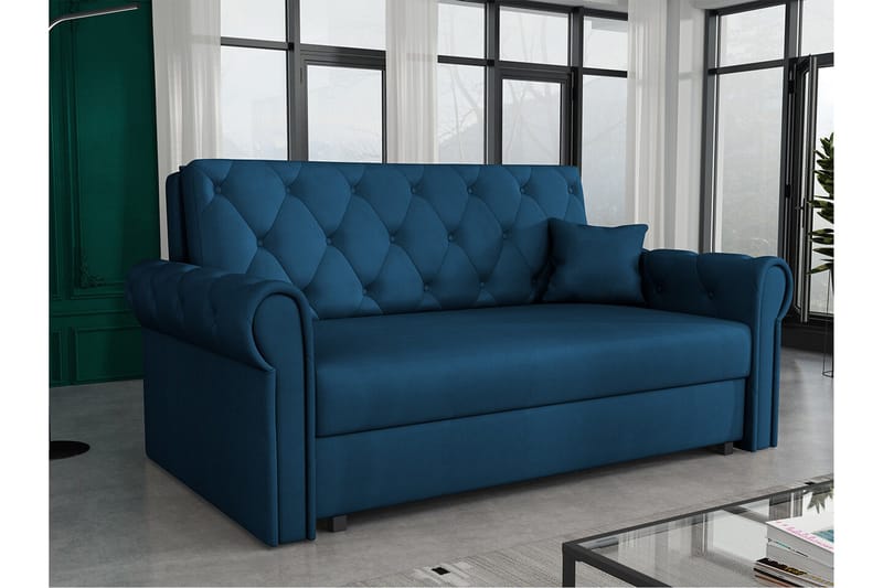 Denegal 2-sits liten bäddsoffa i Plysch - Blå - Möbler - Soffa - Bäddsoffa