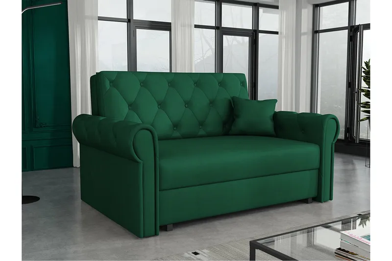 Denegal 2-sits liten bäddsoffa i Plysch - Grön - Möbler - Soffa - Bäddsoffa