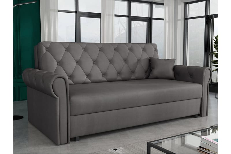 Denegal 2-sits liten bäddsoffa i Plysch - Grå - Möbler - Soffa - Bäddsoffa