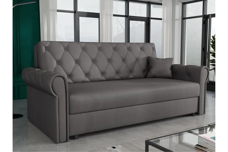 Denegal 2-sits liten bäddsoffa i Plysch - Grå - Möbler - Soffa - Bäddsoffa