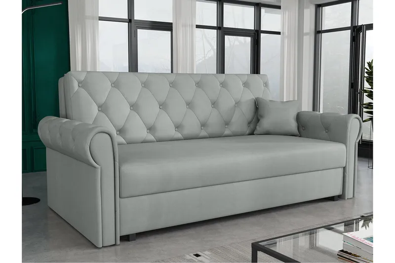 Denegal 2-sits liten bäddsoffa i Plysch - Grå - Möbler - Soffa - Bäddsoffa