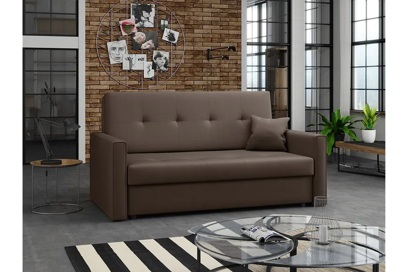 Denegal 2-sits liten bäddsoffa i Plysch - Brun - Möbler - Soffa - Bäddsoffa