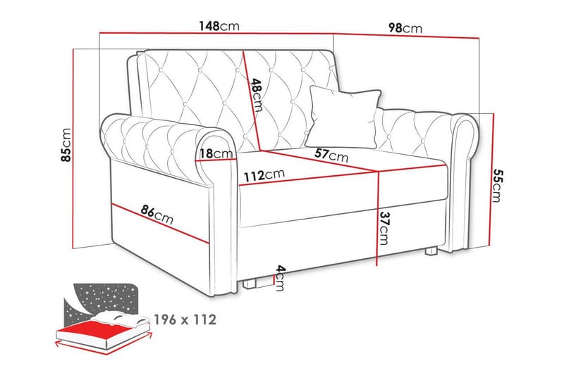 Denegal 2-sits liten bäddsoffa i Plysch - Blå - Möbler - Soffa - Bäddsoffa