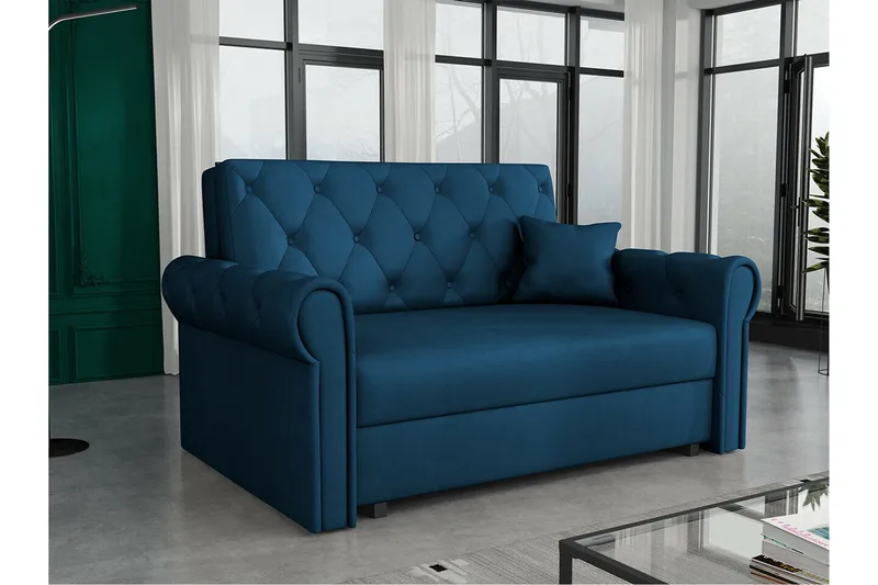 Denegal 2-sits liten bäddsoffa i Plysch - Blå - Möbler - Soffa - Bäddsoffa