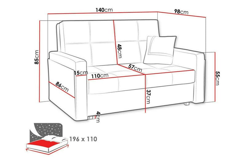 Denegal 2-sits liten bäddsoffa i Plysch - Grå - Möbler - Soffa - Bäddsoffa