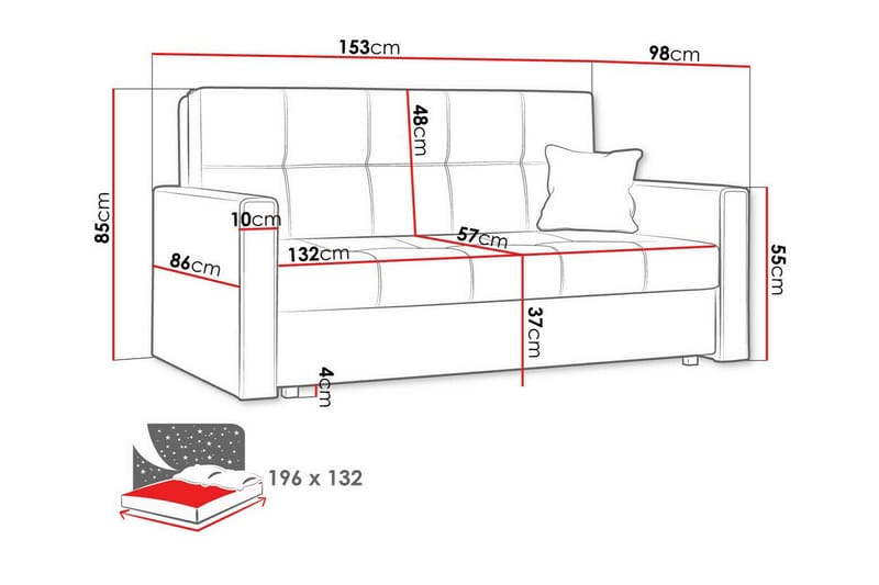 Denegal 2-sits liten bäddsoffa i Plysch - Grå - Möbler - Soffa - Bäddsoffa
