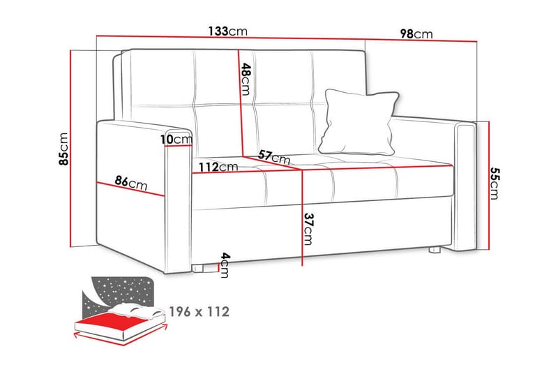 Denegal 2-sits liten bäddsoffa i Plysch - Grå - Möbler - Soffa - Bäddsoffa