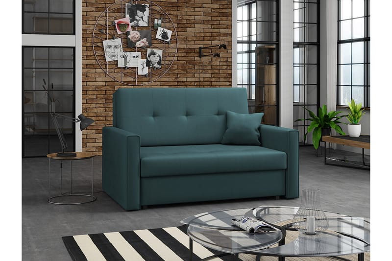 Denegal 2-sits liten bäddsoffa i Plysch - Blå , Grön - Möbler - Soffa - Bäddsoffa