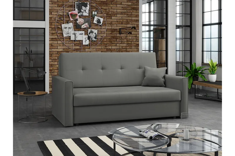 Denegal 2-sits liten bäddsoffa i Plysch - Grå - Möbler - Soffa - Bäddsoffa