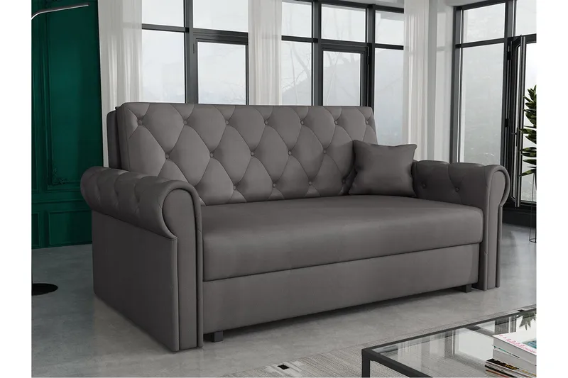 Denegal 2-sits liten bäddsoffa i Plysch - Grå - Möbler - Soffa - Bäddsoffa