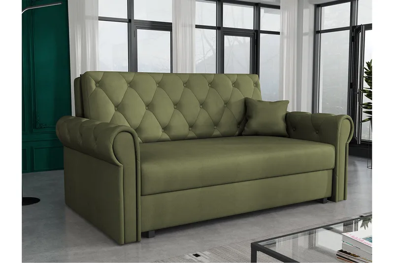 Denegal 2-sits liten bäddsoffa i Plysch - Grön - Möbler - Soffa - Bäddsoffa