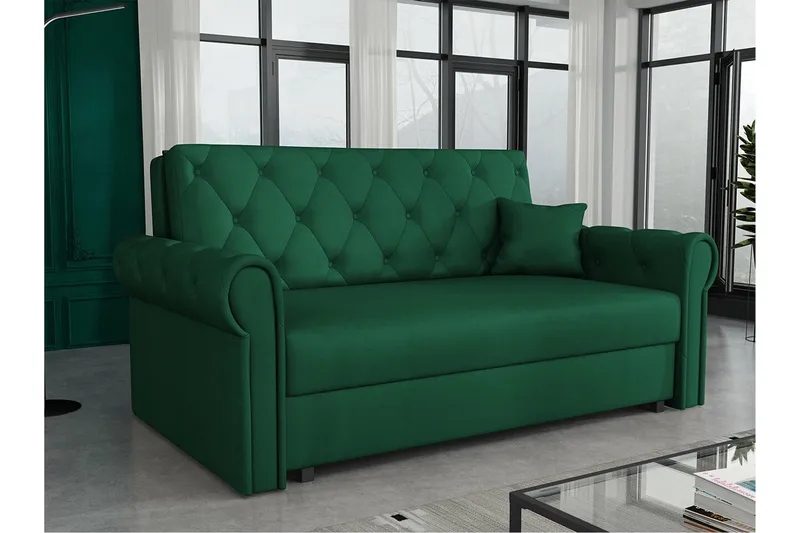 Denegal 2-sits liten bäddsoffa i Plysch - Grön - Möbler - Soffa - Bäddsoffa