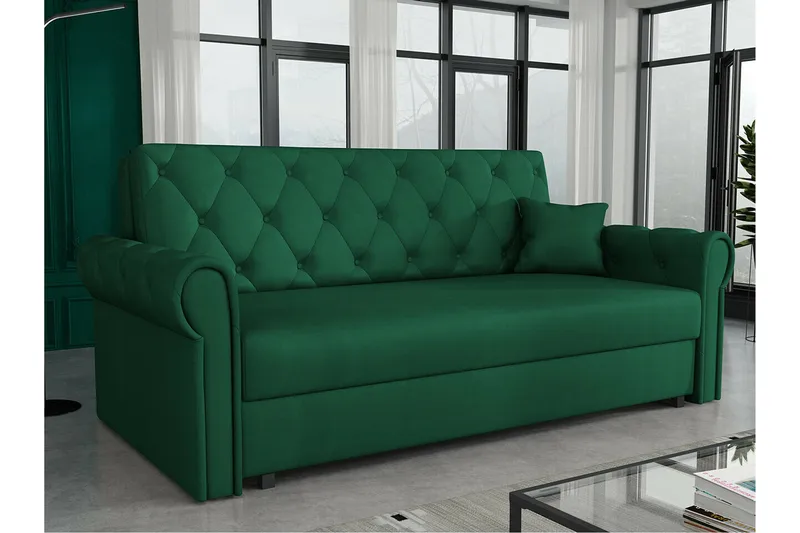 Denegal 2-sits liten bäddsoffa i Plysch - Grön - Möbler - Soffa - Bäddsoffa