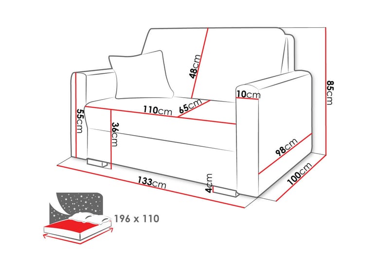 Denegal 2-sits liten bäddsoffa i Plysch - Grå - Möbler - Soffa - Bäddsoffa