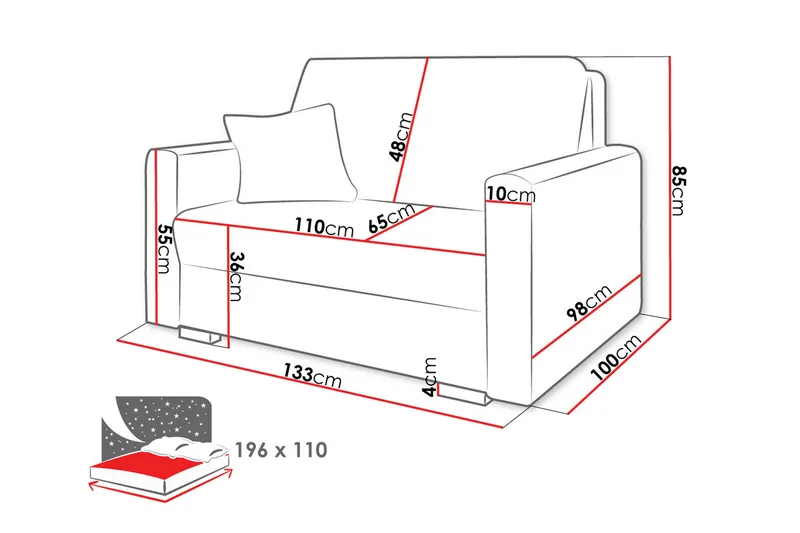 Denegal 2-sits liten bäddsoffa i Plysch - Grå - Möbler - Soffa - Bäddsoffa