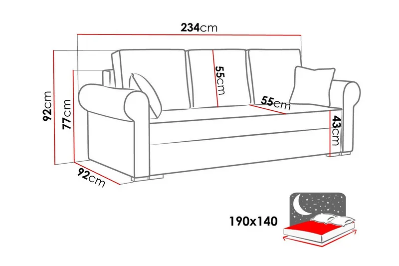 Denegal 3-sits Bäddsoffa NO_BRAND Brown/Beige - Möbler - Soffa - Bäddsoffa