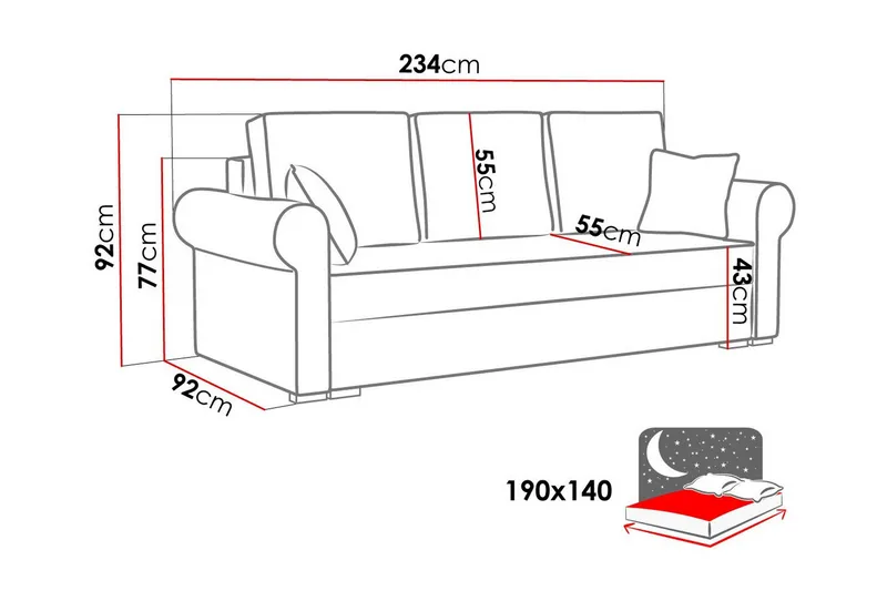 Denegal 3-sits Bäddsoffa NO_BRAND Light grey/Dark grey - M öbler - Soffa - Bäddsoffa