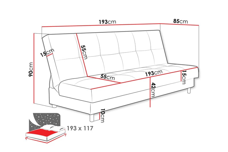 Denegal 3-sits Bäddsoffa NO_BRAND Yellow - Möbler - Soffa - Bäddsoffa