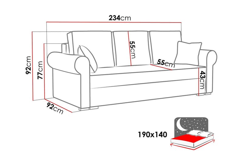 Denegal 3-sits Bäddsoffa - Möbler - Soffa - Bäddsoffa