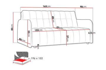 Denegal 3-sits Framåtbäddad Bäddsoffa 152x196 cm med Förvaring i Tyg - Grön - Möbler - Soffa - Bäddsoffa