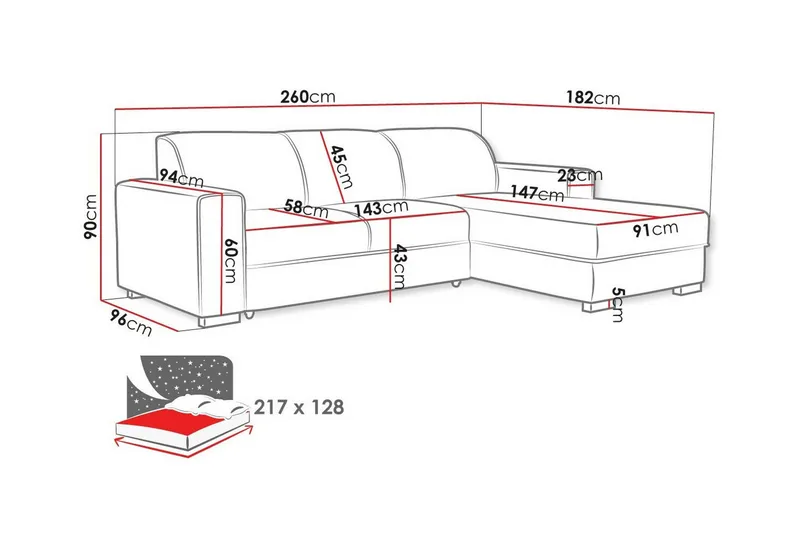 Denegal 3-sits Hörnbäddsoffa beige - Möbler - Soffa - Bäddsoffa