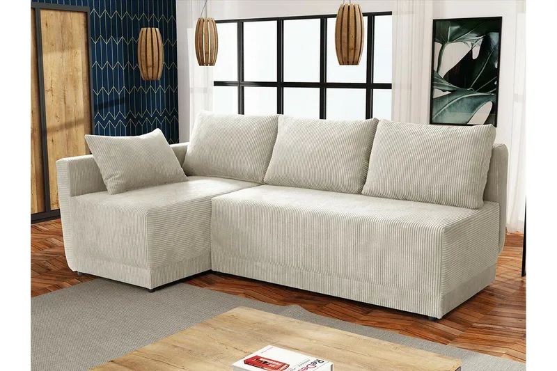 Denegal 3-sits Hörnbäddsoffa beige - Möbler - Soffa - Bäddsoffa