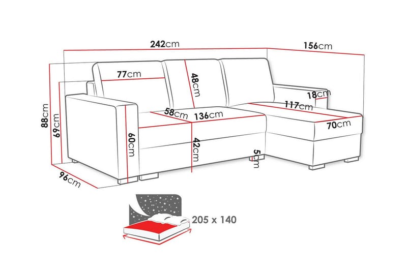 Denegal 3-sits Hörnbäddsoffa - Cream - Bäddsoffa - Hörnbäddsoffa