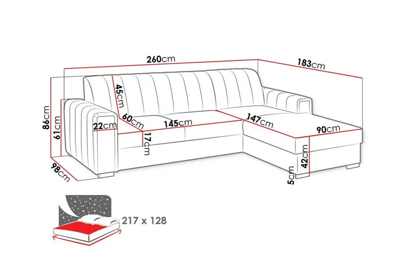 Denegal 3-sits Hörnbäddsoffa Dark grey - Möbler - Soffa - Bäddsoffa