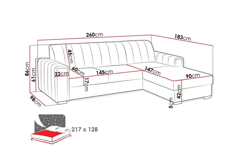 Denegal 3-sits Hörnbäddsoffa Dark grey - Möbler - Soffa - Bäddsoffa
