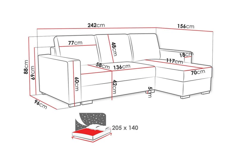 Denegal 3-sits Hörnbäddsoffa - Grå - Bäddsoffa - Hörnbäddsoffa