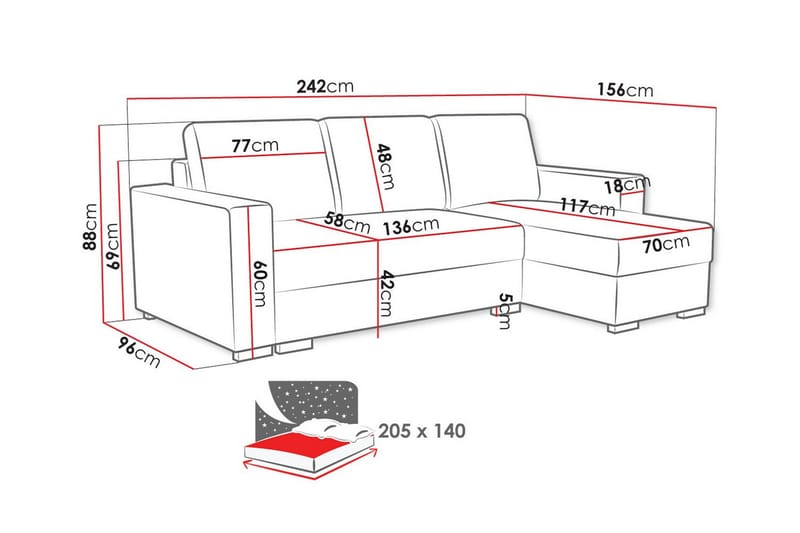 Denegal 3-sits Hörnbäddsoffa - Ljusbrun - Bäddsoffa - Hörnbäddsoffa