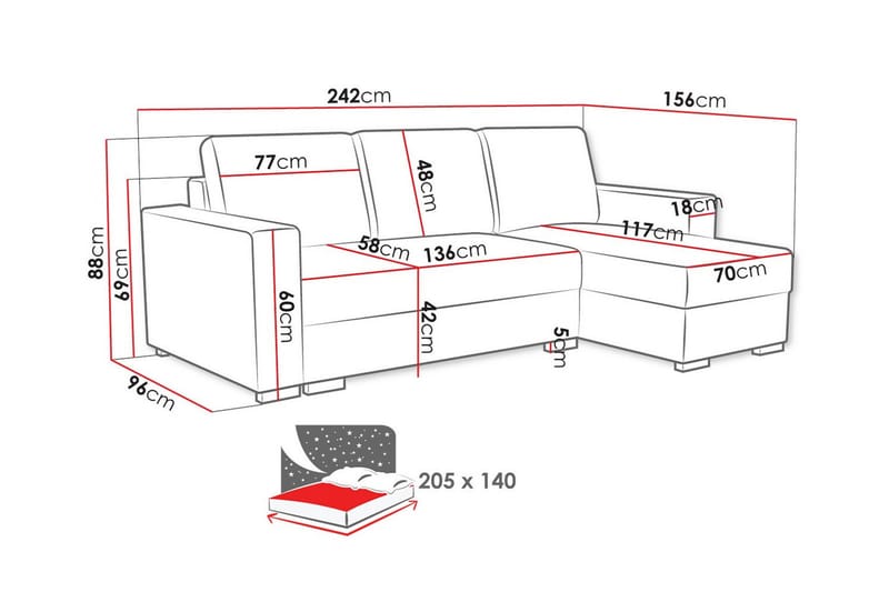 Denegal 3-sits Hörnbäddsoffa - Ljusgrå - Bäddsoffa - Hörnbäddsoffa