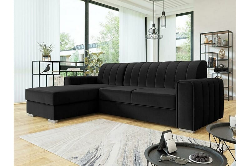 Denegal 3-sits Hörnbäddsoffa NO_BRAND Black - Möbler - Soffa - Bäddsoffa