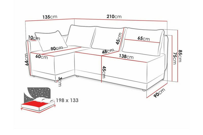 Denegal 3-sits Hörnbäddsoffa NO_BRAND Dark grey - Möbler - Soffa - Bäddsoffa