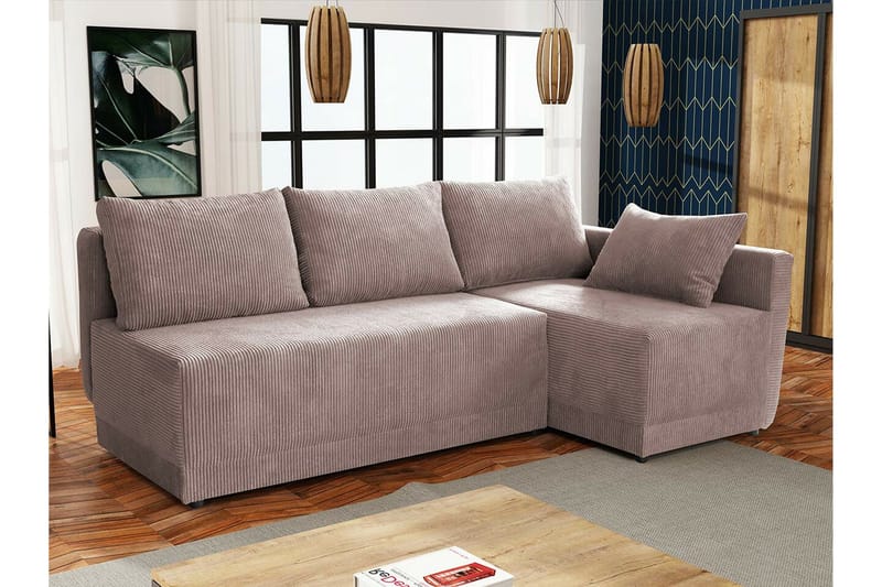 Denegal 3-sits Hörnbäddsoffa NO_BRAND Light pink - Möbler - Soffa - Bäddsoffa