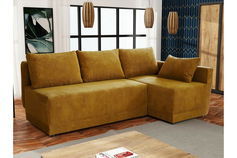 Denegal 3-sits Hörnbäddsoffa NO_BRAND Mustard yellow - Möbler - Soffa - Bäddsoffa