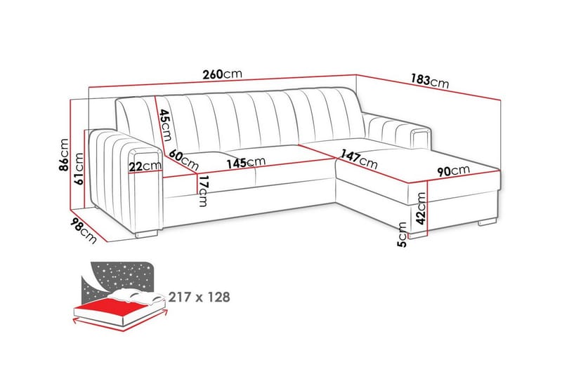 Denegal 3-sits Hörnbäddsoffa - Bäddsoffa - Hörnbäddsoffa