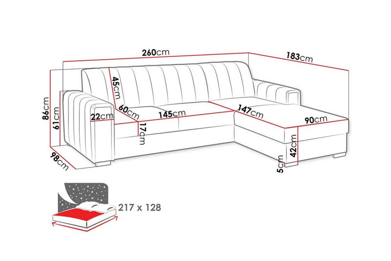 Denegal 3-sits Hörnbäddsoffa - Bäddsoffa - Hörnbäddsoffa