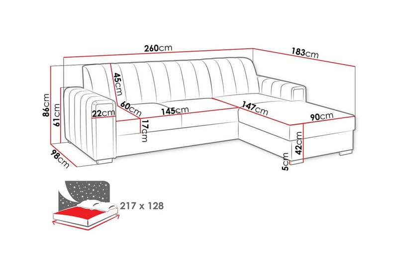 Denegal 3-sits Hörnbäddsoffa - Bäddsoffa - Hörnbäddsoffa