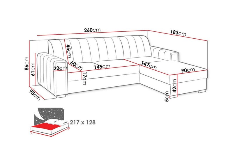 Denegal 3-sits Hörnbäddsoffa - Bäddsoffa - Hörnbäddsoffa